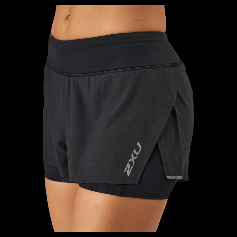 Online 2XU Aero 2-in-1 4 Inch Shorts Black/silver Reflective Svart