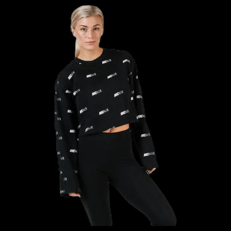 Nike Air AOP Fleece Crew White/Black Svart Outlet