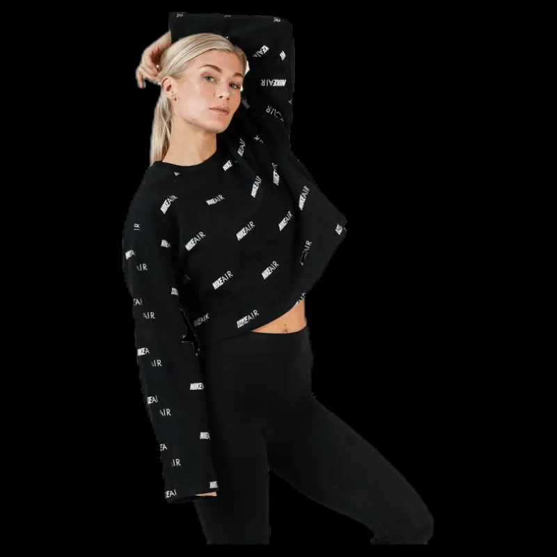 Nike Air AOP Fleece Crew White/Black Svart Outlet