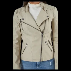 Only Ava Faux Leather Biker Otw Beige New