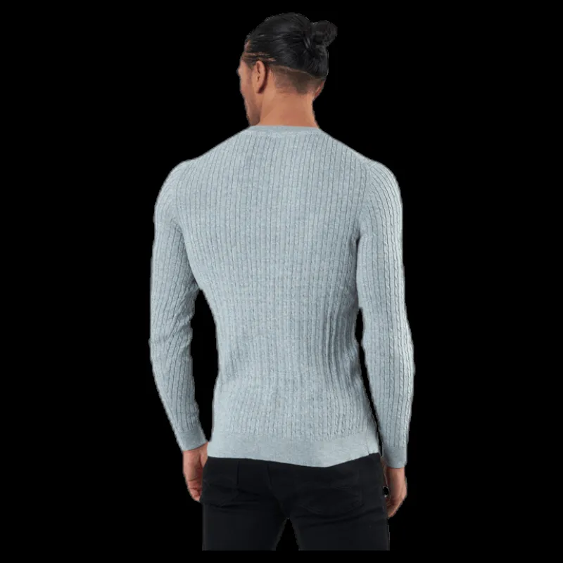 Jack & Jones Blacamp Cable Knit Crew Neck Grey Grå Outlet