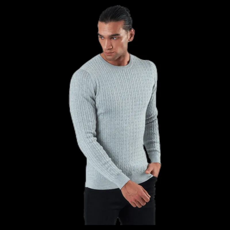 Jack & Jones Blacamp Cable Knit Crew Neck Grey Grå Outlet