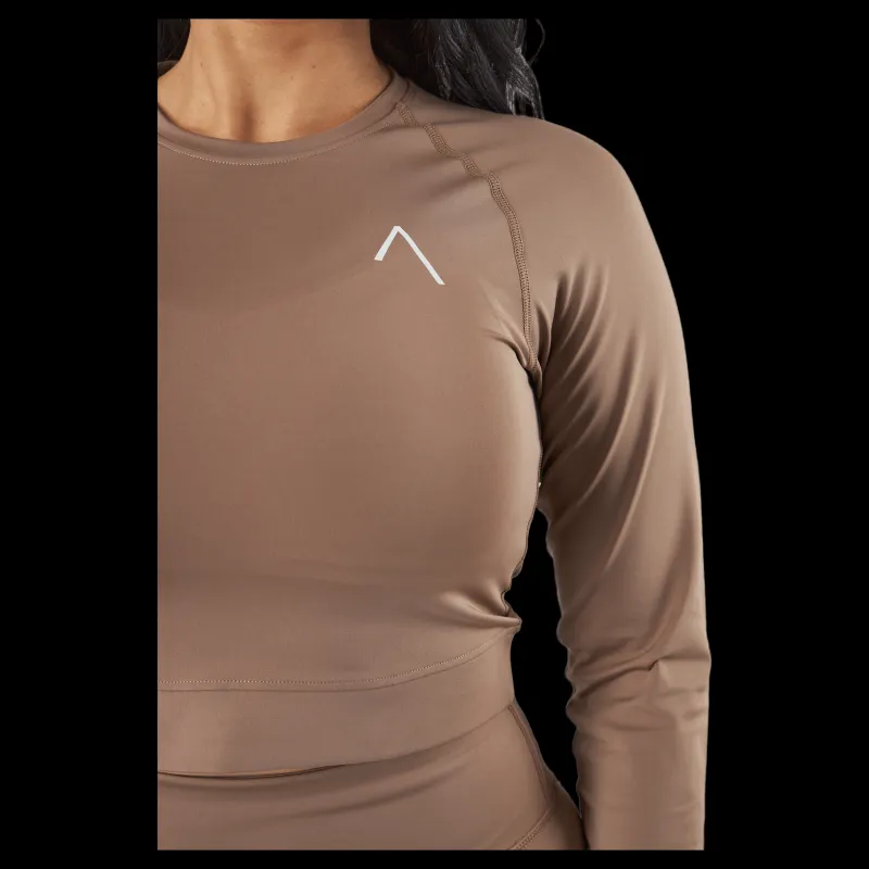 BLACC Recy Long Sleeve Top Taupe Grey Beige New