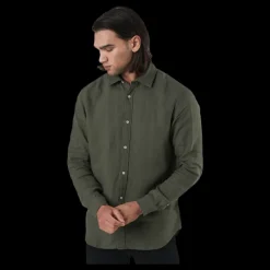 New Jack & Jones Bluplain Linen Shirt L/s Svart Grön