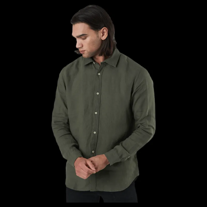 New Jack & Jones Bluplain Linen Shirt L/s Svart Grön