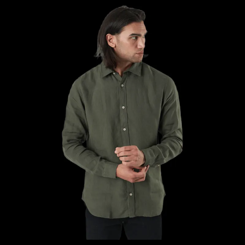 New Jack & Jones Bluplain Linen Shirt L/s Svart Grön