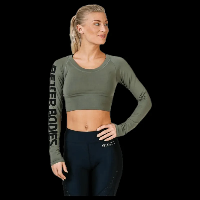 New Better Bodies Bowery cropped LS Green Grön