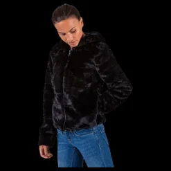 Only Chris Fur Hooded Jacket Otw Black Discount