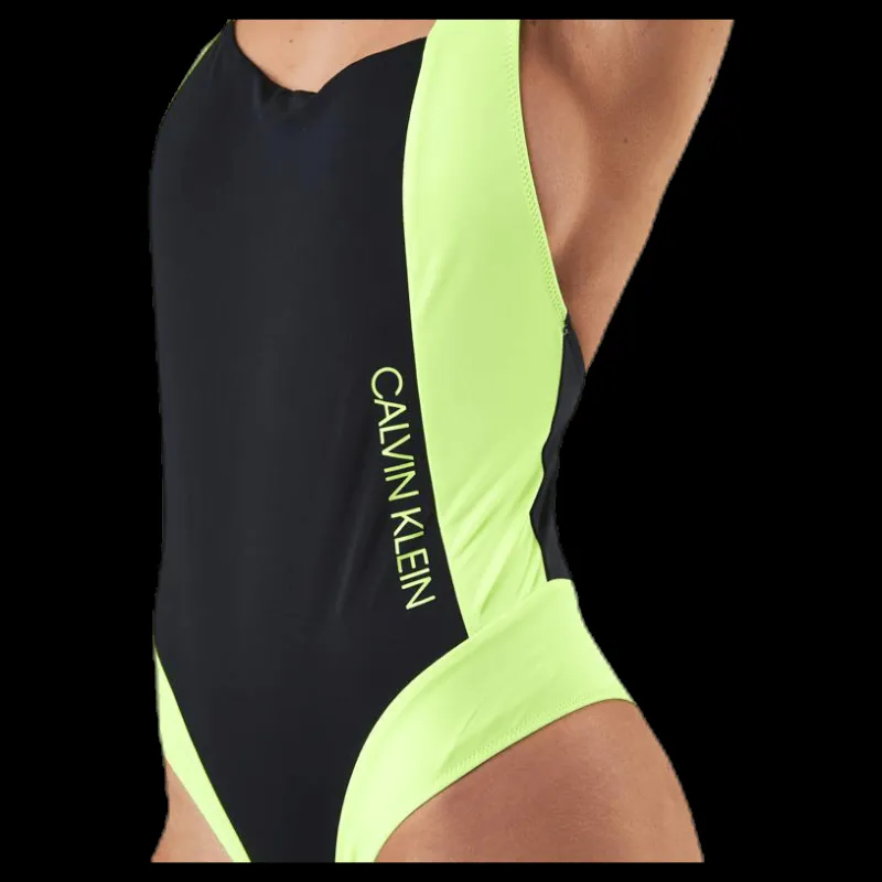 Discount Calvin Klein Ck Blocking Plunge Back Swimsuit Black/Yellow Svart och Gul