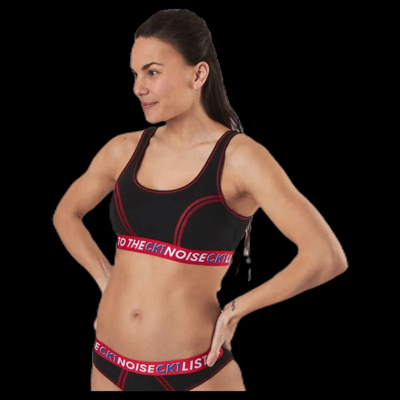 New Calvin Klein Ck One Listen Unlined Bralette Black/Red Svart och Röd