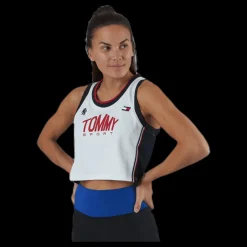 Sale Tommy Hilfiger Sport Crop Tommy Tank Top Blue/White Blå och Vit