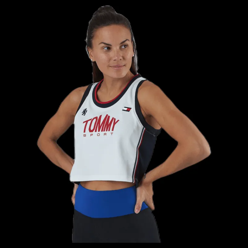 Sale Tommy Hilfiger Sport Crop Tommy Tank Top Blue/White Blå och Vit