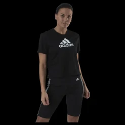 adidas Cropped Logo Sport T-Shirt Black / White Svart Outlet
