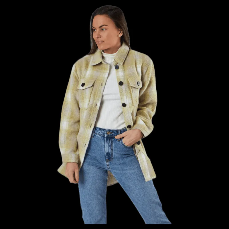 Only Deena-Oma L/S Check Shacket Cc Pnt White Vit