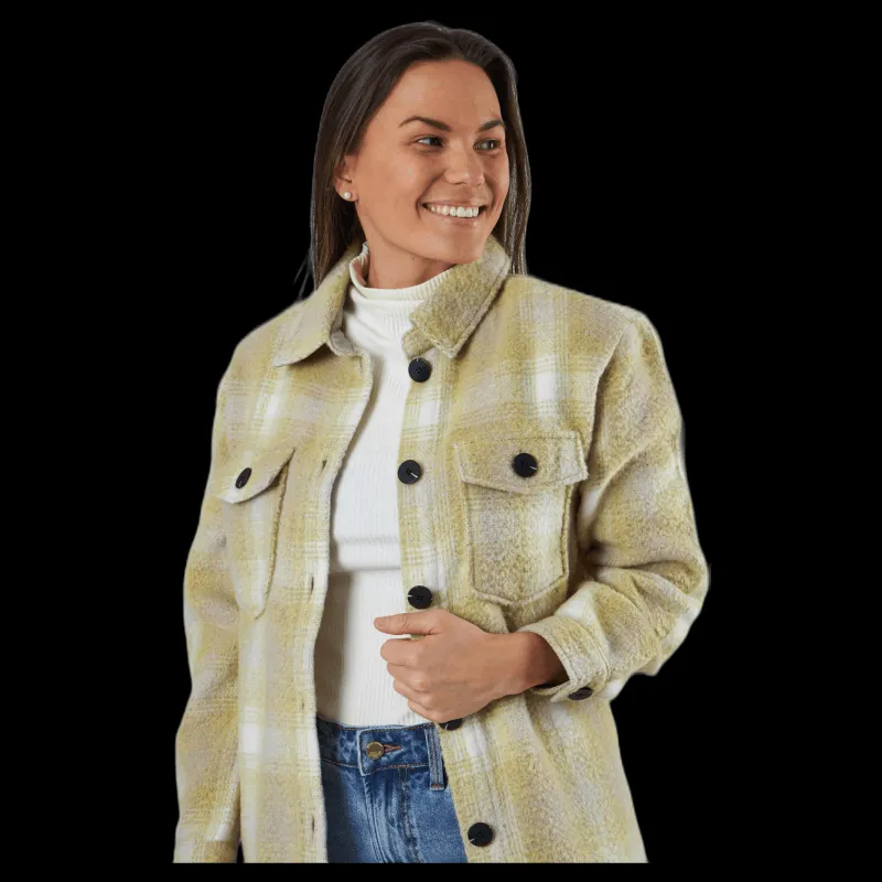Only Deena-Oma L/S Check Shacket Cc Pnt White Vit