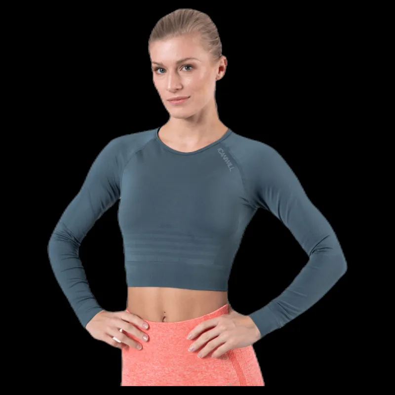 ICANIWILL Define Seamless L/S Crop Top Green Grön Online