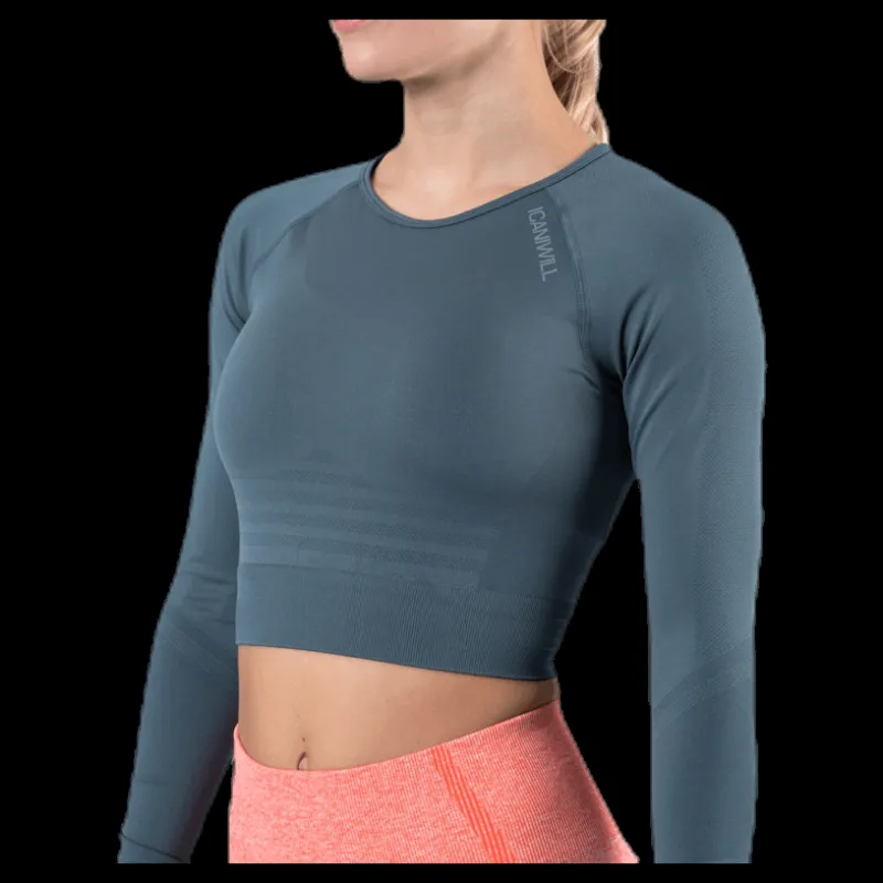 ICANIWILL Define Seamless L/S Crop Top Green Grön Online
