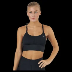 Discount Nike Dri-FIT Indy Women's Light-Support Padded Longline Sports Bra BLACK/WHITE Svart