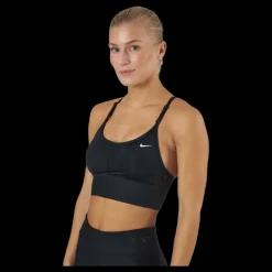 Discount Nike Dri-FIT Indy Women's Light-Support Padded Longline Sports Bra BLACK/WHITE Svart
