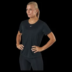 Nike Dri-FIT One Women's Standard Fit Short-Sleeve Top BLACK/WHITE Svart New