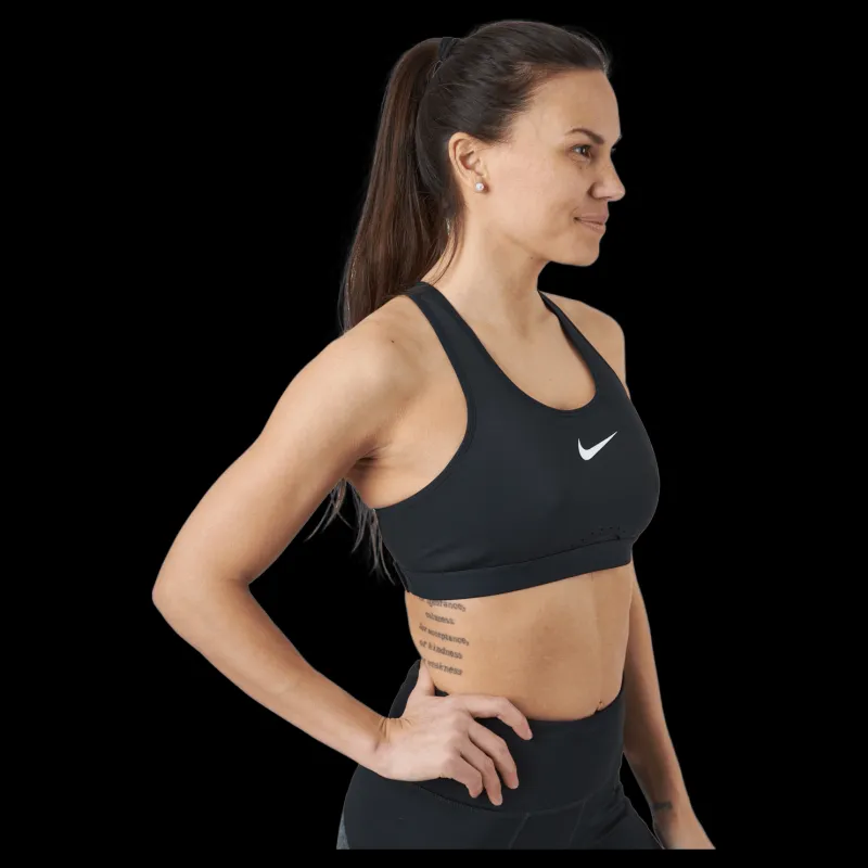 Best Nike Dri-FIT Swoosh Women's High-Support Non-Padded Adjustable Sports Bra BLACK/BLACK/DK SMOKE GREY/WHITE Svart