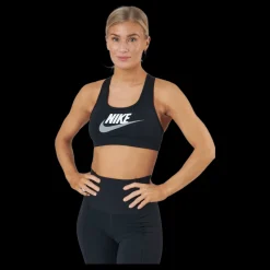New Nike Dri-FIT Swoosh Women's Medium-Support Graphic Sports Bra BLACK/WHITE/PARTICLE GREY Svart