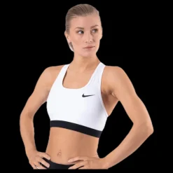 Nike Dri-FIT Swoosh Women's Medium-Support Non-Padded Sports Bra WHITE/BLACK/BLACK Vit Discount