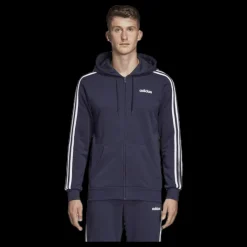 adidas Essentials 3 Stripes Fullzip French Terry Legend Ink / White Blå och Vit Sale