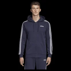 adidas Essentials 3 Stripes Fullzip French Terry Legend Ink / White Blå och Vit Sale