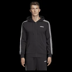 Outlet adidas Essentials 3 Stripes Fullzip French Terry Black / White Svart