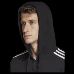 Outlet adidas Essentials 3 Stripes Fullzip French Terry Black / White Svart