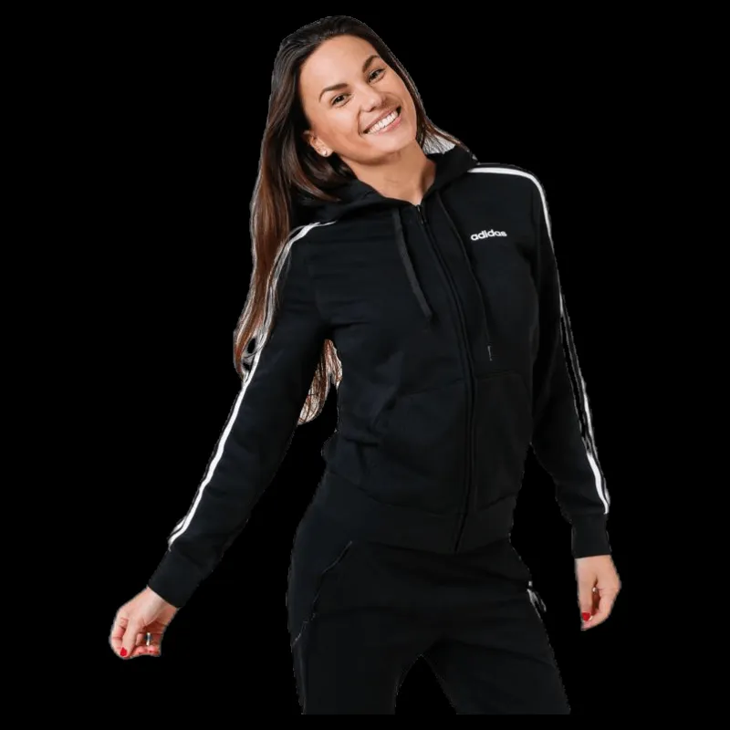 Sale adidas Essentials 3S Full Zip Hoodie Black / White Svart