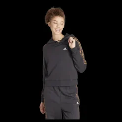 Clearance adidas Essentials 3-Stripes Animal Print Relaxed Hoodie Black / Magic Beige Svart