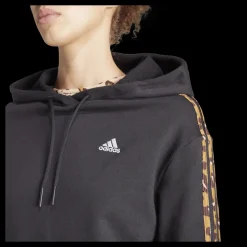 Clearance adidas Essentials 3-Stripes Animal Print Relaxed Hoodie Black / Magic Beige Svart