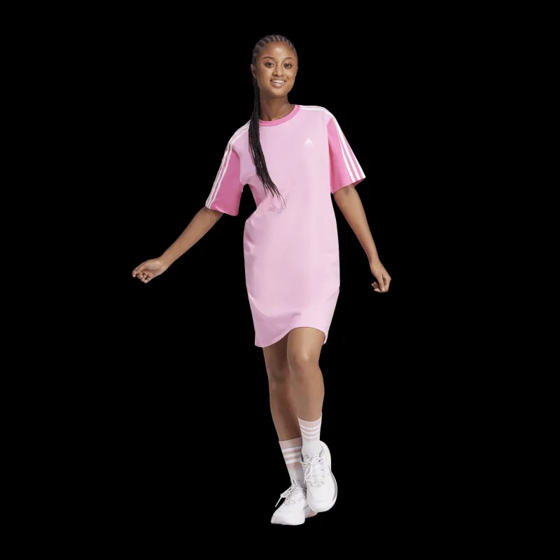 adidas Essentials 3-Stripes Single Jersey Boyfriend Tee Dress Pink Rosa Clearance