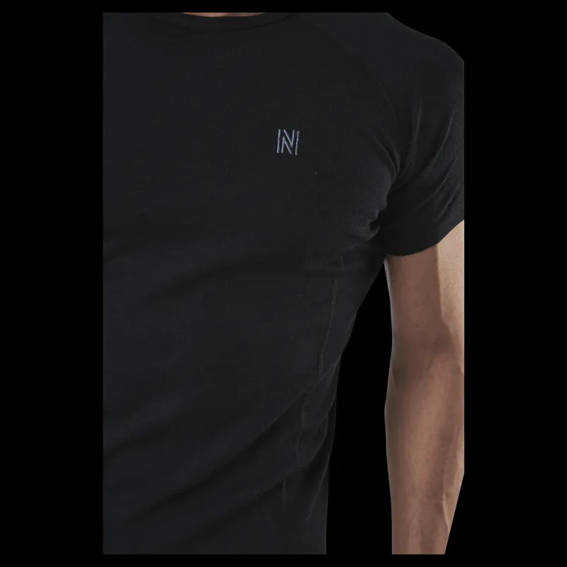 Norfolk Floki Short Sleeve Slim Fit 100% Merino Wool Black Svart