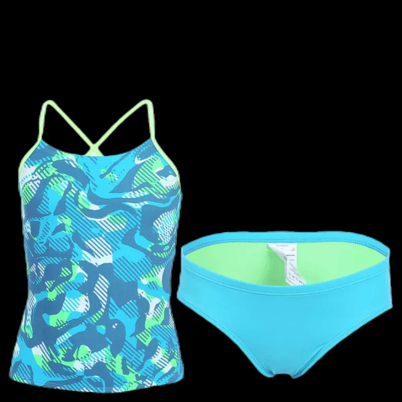 Nike Swim Floral Camo Crossback Tankini Turquoise Blå