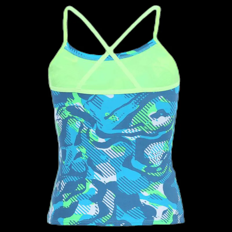 Nike Swim Floral Camo Crossback Tankini Turquoise Blå