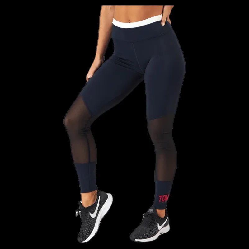Hot Tommy Hilfiger Sport Full Length Mesh InsertLegging Blue/Red Blå och Röd