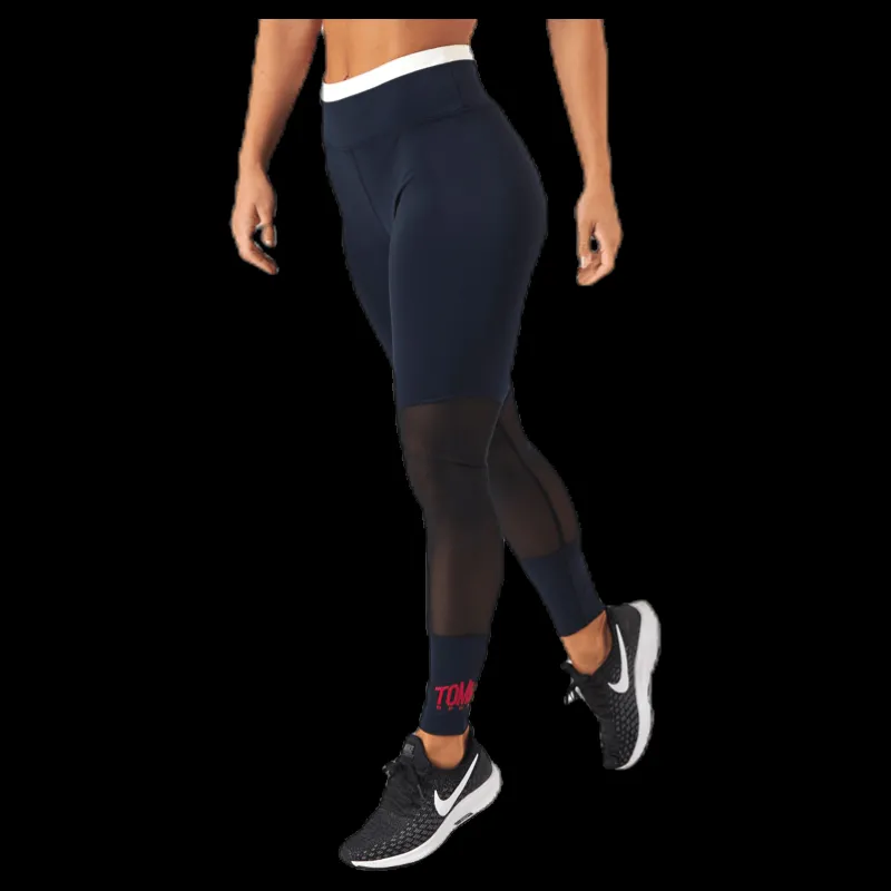 Hot Tommy Hilfiger Sport Full Length Mesh InsertLegging Blue/Red Blå och Röd