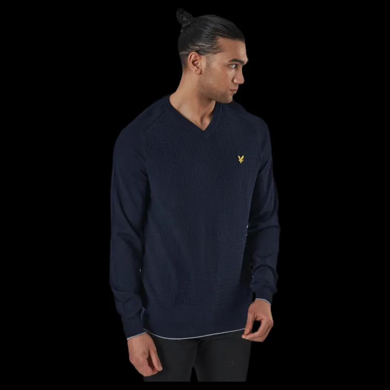 Lyle & Scott Grid Texture V Neck Jumper Blue Blå Online