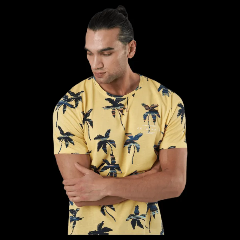 Sale Jack & Jones Hazy Aop Tee Ss Crew Neck Sahara Sun Gul