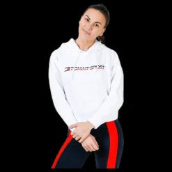 Tommy Hilfiger Sport Hoody Cropped Vertical Logo White Vit Hot