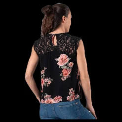 Hot Only Karmen S/L Top Aop Wvn Black Svart