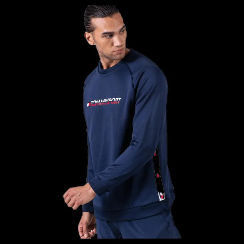 Hot Tommy Hilfiger Sport Knit Crew Sweat Logo Tape Blue Blå