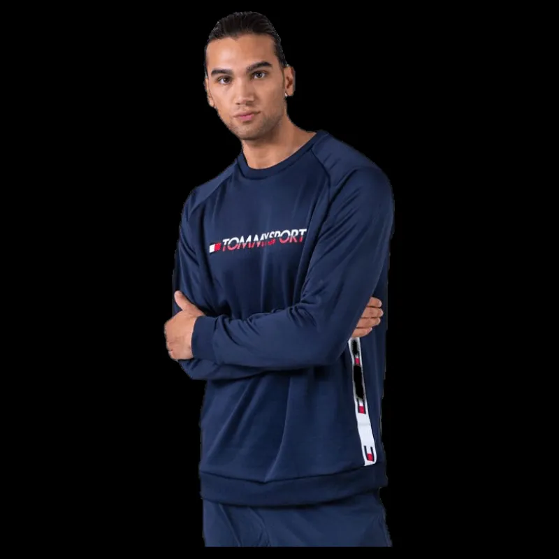 Hot Tommy Hilfiger Sport Knit Crew Sweat Logo Tape Blue Blå