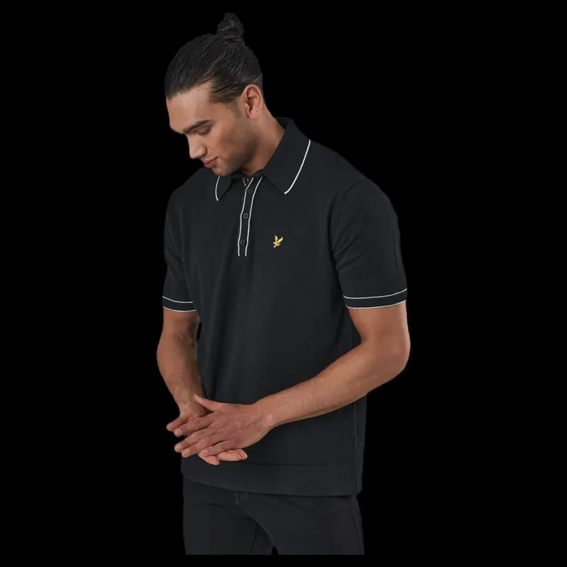 New Lyle & Scott Knitted Branded Polo Black Svart