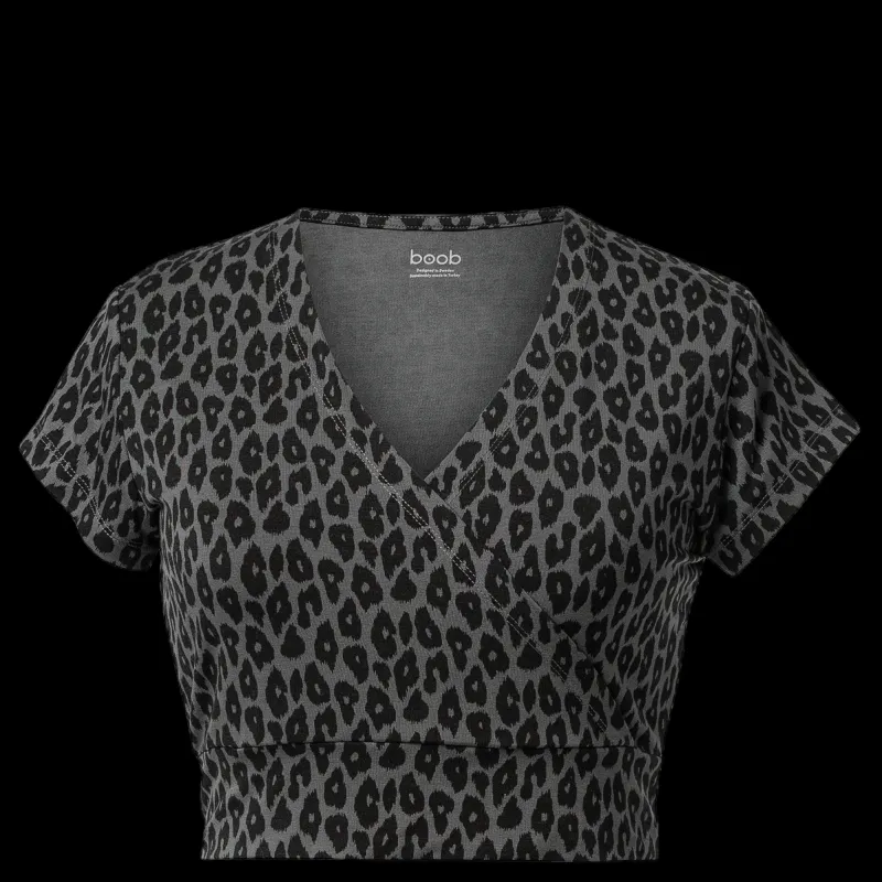 Best Boob Leo Cropped Top Leo Print Grey/black Svart