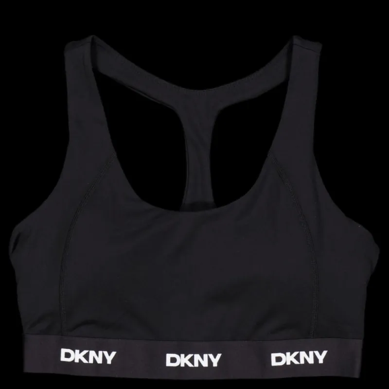 DKNY Sport Logo Elastic Scoop Neck Racerb Black Svart New