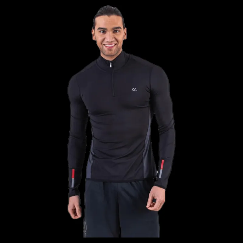 Clearance Calvin Klein Long Sleeve 1/2 Zip Top Black Svart